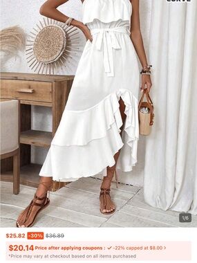 Women’s White Ruffle High-Low Skirt with Tie Waist